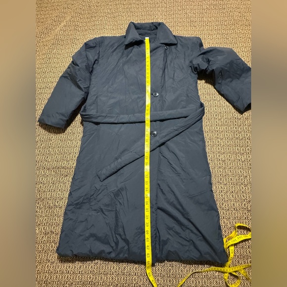 Uniqlo Women M Down Long Trench Coat Black Belted Pockets Lightweight - Picture 13 of 16